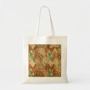 Bruin Grunge Quilt Sterren Harten Tote Bag