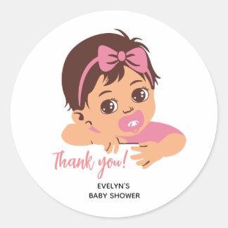 Bruin Haar Baby Meisje Douche Dank u Sticker