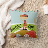 Bruin Haar Meisje Batter Up Baseball Kussen (Deken)