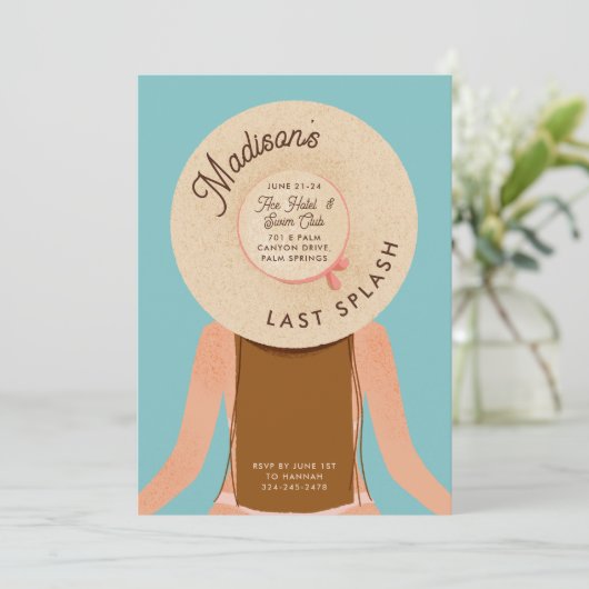 Bruin haar Palm Springs Bachelorette Pool Party Kaart (Staand voorkant)