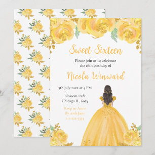 Bruin Haar Princess Gold Floral Sweet Sixteen Kaart