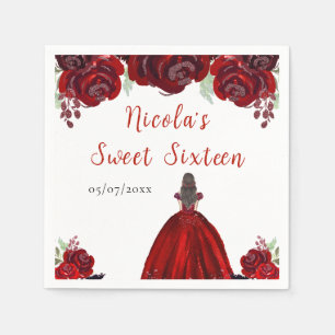 Bruin Haar Princess Red Floral Sweet Sixteen Servet