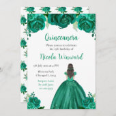 Bruin Haar Prinses Groen Bloemen Quinceanera Kaart (Voorkant / Achterkant)