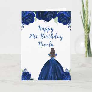 Bruin Haar Prinses Marine Bloemen Verjaardagsfeest Kaart
