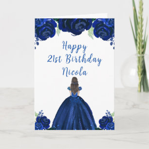 Bruin Haar Prinses Marine Bloemen Verjaardagsfeest Kaart