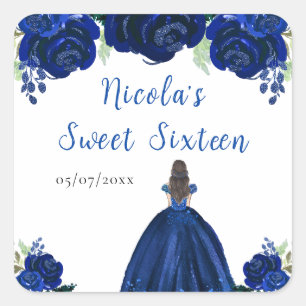 Bruin Haar Prinses Marine Bloemen Zoet Zestien Vierkante Sticker