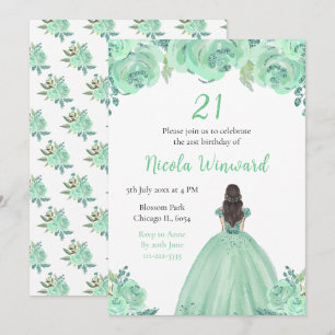Bruin Haar Prinses Mint Bloemen Verjaardagsfeest Kaart