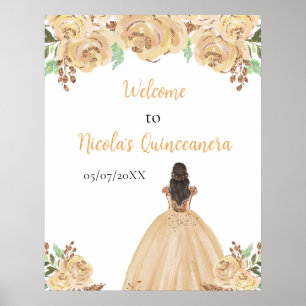 Bruin Haar Prinses Peach Quinceanera Welkom Poster
