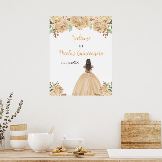 Bruin Haar Prinses Peach Quinceanera Welkom Poster (Keuken)
