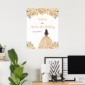 Bruin Haar Prinses Perzik Bloemen Verjaardag Welko Poster (Thuiskantoor)