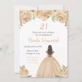 Bruin Haar Prinses Perzik Bloemen Verjaardagsfeest Kaart (Voorkant)