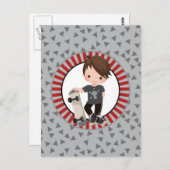 Bruin-haarskateboardjongen - grijs rood briefkaart (Voorkant / Achterkant)