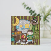 Bruin Hair Boy Camping Birthday Invitations Kaart (Staand voorkant)