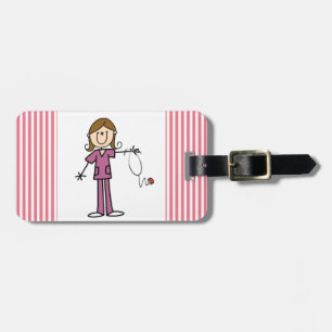 Bruin hair Vrouw Stick Figuur Nurse Bagagelabel