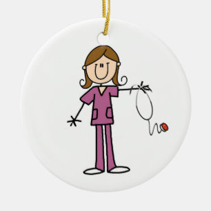 Bruin hair Vrouw Stick Figuur Nurse Keramisch Ornament