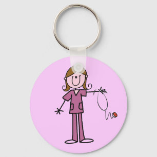 Bruin hair Vrouw Stick Figuur Nurse Sleutelhanger
