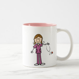 Bruin hair Vrouw Stick Figuur Nurse Tweekleurige Koffiemok