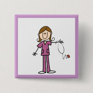 Bruin hair Vrouw Stick Figuur Nurse Vierkante Button 5,1 Cm