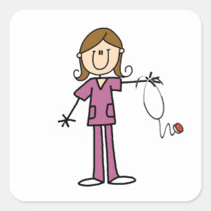 Bruin hair Vrouw Stick Figuur Nurse Vierkante Sticker