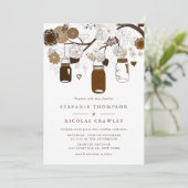Bruin Hanging Mason Jars Wedding Kaart (Staand voorkant)