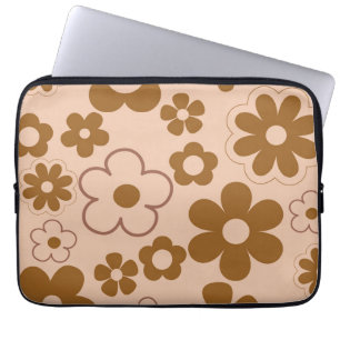 Bruin Herfst Retro Y2K Hippie Bloempatroon Laptop Sleeve