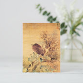 Bruin Heron met Hibiscus Flowers Briefkaart (Staand voorkant)