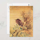 Bruin Heron met Hibiscus Flowers Briefkaart (Voorkant / Achterkant)