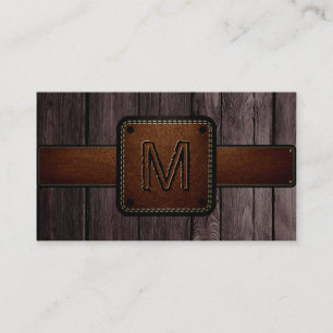 Bruin hout Bruin leder Monogram Visitekaartje