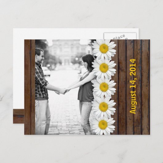 Bruin Hout Daisy Chain Foto Bewaar de datum Aankondigingskaart (Voorkant / Achterkant)