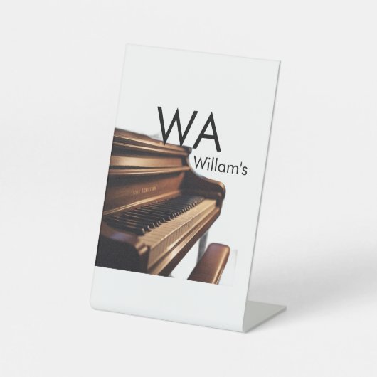 Bruin hout piano tafel toetsen monogram naam reclamebord met voetstuk (Voorkant)