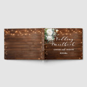 Bruin Hout Rustieke String Lights Bloemen Huwelijk Gastenboek (Volledig)