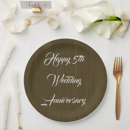 Bruin Hout Traditioneel 5e Huwelijk Jubileum, Papieren Bordje (Huwelijk)