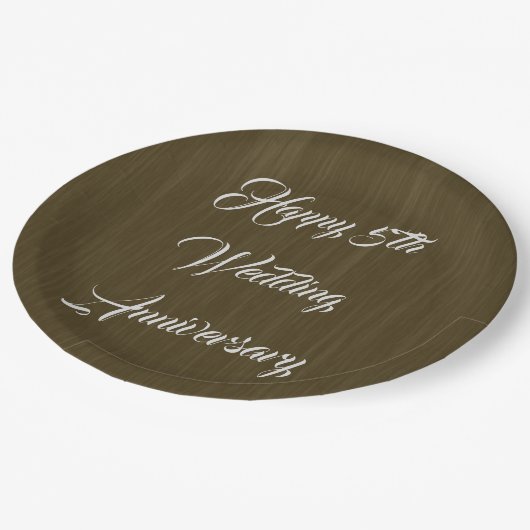 Bruin Hout Traditioneel 5e Huwelijk Jubileum, Papieren Bordje (Gekanteld)
