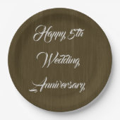 Bruin Hout Traditioneel 5e Huwelijk Jubileum, Papieren Bordje (Voorkant)