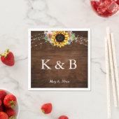 Bruin Hout Zonnebloem Lights Initialen & Datum Servet (Insitu)