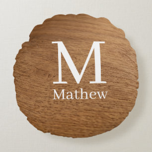 bruin houten frame rustieke naam monogram patroon  rond kussen
