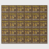 Bruin, Imitatie Goud Kijk "16e VERJAARDAG" Cadeaupapier (Vlak)
