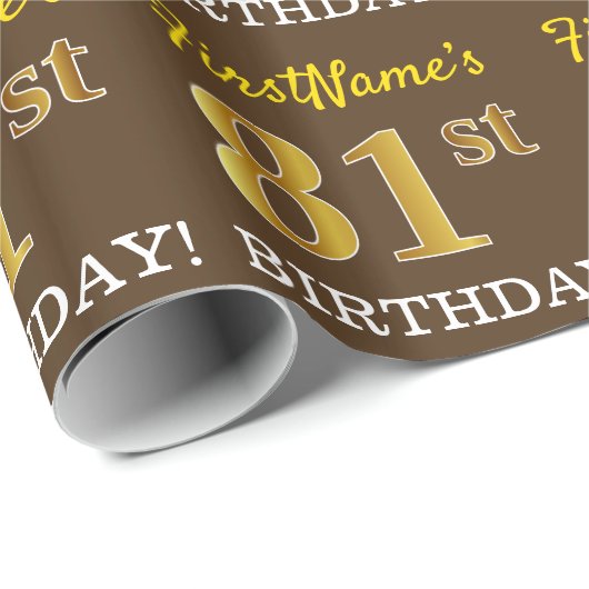 Bruin, Imitatie Goud Kijk "81e VERJAARDAG" Cadeaupapier (Rol Hoek)