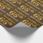 Bruin, Imitatie Goud Look "66th BIRTHDAY" Cadeaupapier (Hoek)