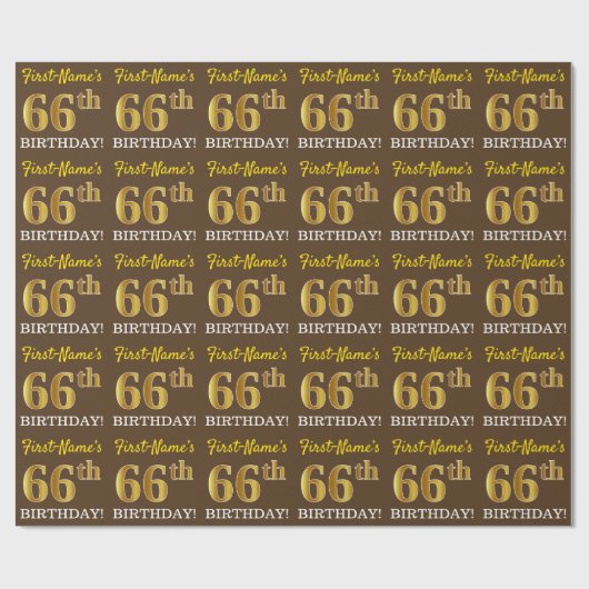 Bruin, Imitatie Goud Look "66th BIRTHDAY" Cadeaupapier (Vlak)