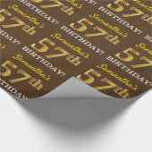 Bruin, Imitatie Gouden Look "57ste VERJAARDAG" Cadeaupapier (Hoek)
