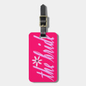 bruin in roze bagagelabel (Voorkant verticaal)