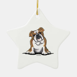 Bruin in White English Bulldog Sit Keramisch Ornament