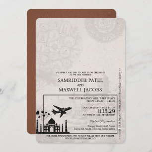 Bruin India Paspoort bruiloft uitnodiging