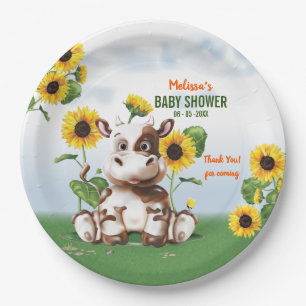 Bruin Jersey Cow Sunflower Baby shower Papieren Bordje