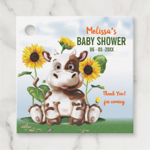 Bruin Jersey Koe Sunflower Baby shower Bedankjes Labels
