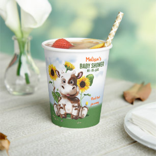 Bruin Jersey Koe Sunflower Baby shower Papieren Bekers