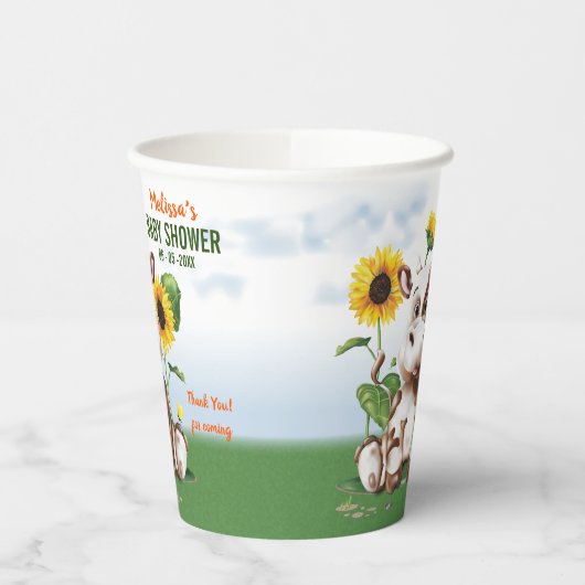 Bruin Jersey Koe Sunflower Baby shower Papieren Bekers (Links)