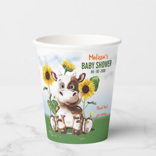 Bruin Jersey Koe Sunflower Baby shower Papieren Bekers (Voorkant)