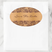 Bruin Kant Blond Hout Graan Save The Date Ovale Sticker (Tas)